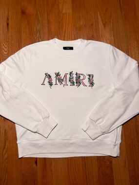 AMIRI White Pink Embroidered Floral Logo Crewneck 🔥🔥